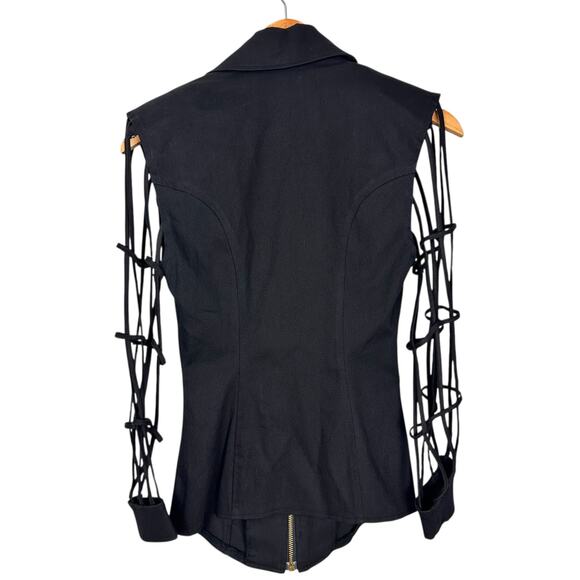 Vintage 80's Moderne Sportswear Black Zip Up Cage Sleeve Blazer Top Sz Small - Picture 7 of 15